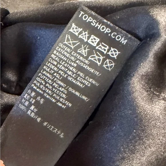 Topshop Real Leather Moto Jacket Belted Charcoal Gray - Picture 6 of 6